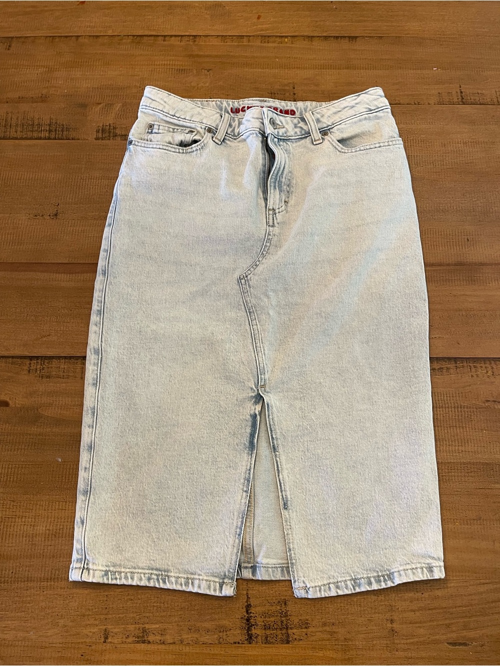 Lucky Brand Light Wash Denim Skirt with Subtle Whiskering
